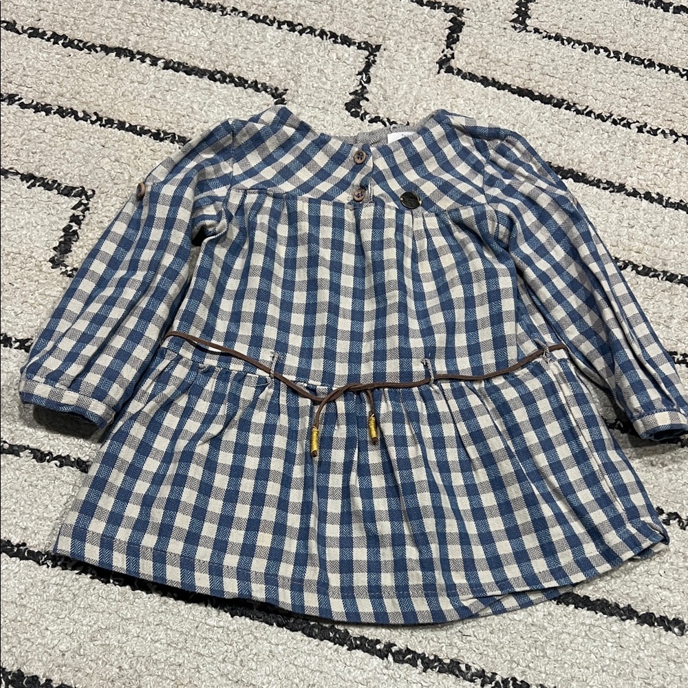 Zara Kids Blue and Cream Checkered Dress